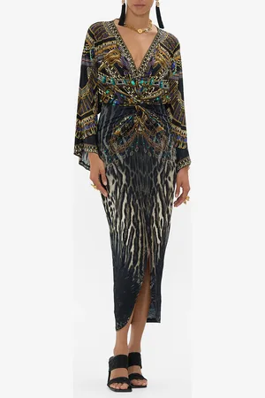 Camilla Long Split Front Twist Dress Cat Worship, 3XL