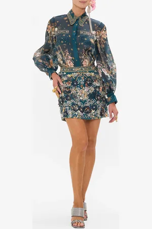 Camilla 3D Hand Embroidered Mini Skirt She Who Wears the Crown, L