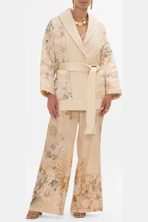 Camilla Quilted Roll Collar Coat Adorned in Antiquity, XS/S