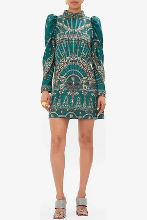 Camilla Puff Sleeve High Neck Mini Dress a Venice Veil, S