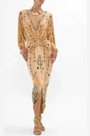 Camilla Long Split Front Twist Dress Kingdom of Heiroglyphs, 3XL