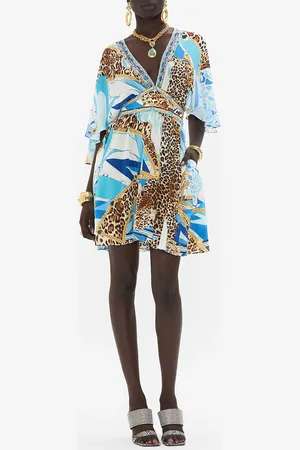 Camilla Short Waisted Dress Sky Cheetah, L