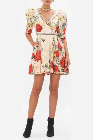 Camilla Puff Sleeve Short Dress with Hardware Etched into Eternity, L