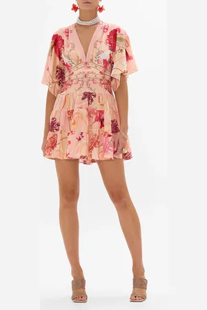 Camilla Tiered Skirt Mini Dress Blossoms and Brushstrokes, S