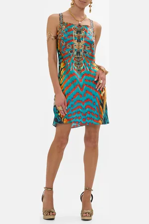 Camilla Short Bias Slip Dress with Wide Strap Desert Visions, L