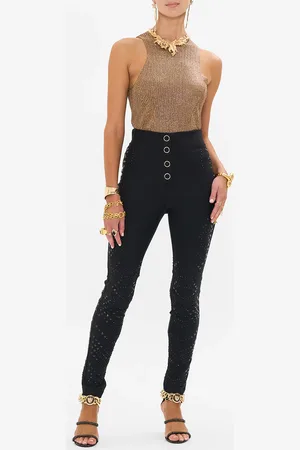 Camilla Snap Ponte Pant with Hotfix Nouveau Noir, L