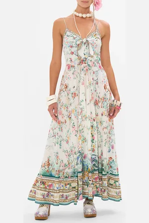 Camilla Long Dress with Tie Front Plumes and Parterres, XXS