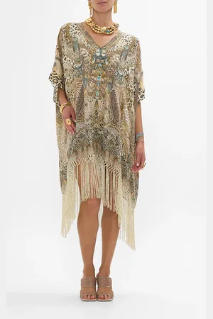 Camilla Rectangular V Neck Kaftan with Fringing the Throne Room, O/S