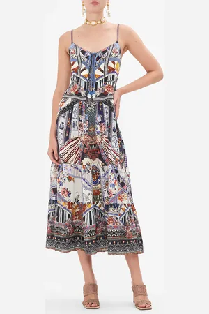 Camilla Tiered Lace Up Midi Dress My Folk Art Heart, L