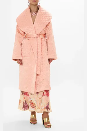 Camilla Quilted Long Wrap Coat Blossoms and Brushstrokes, M/L
