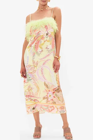 Camilla Feather Square Neck Midi Dress Cosmic Tuscan, XS