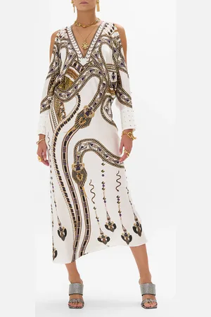 Camilla Plunge Neck Draped Shoulder Dress Goddess Energy, XXL