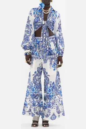 Camilla Cropped Wrap Shirt with Borderie Yoke Glaze and Graze, XL