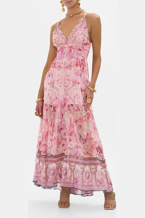 Camilla Bead Strap Gathered Panel Dress Botanical Novella, XS