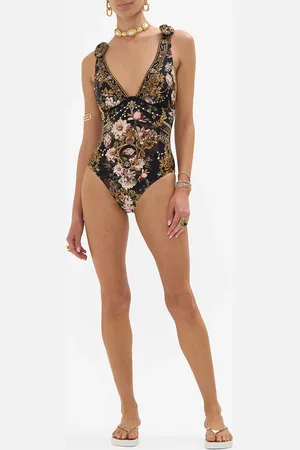 Camilla Ruched Tri - Tie Shoulder One Piece Dynasty Daze, L
