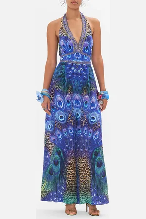 Camilla Halterneck Jumpsuit with Tie Neck Peacock Rock, XL