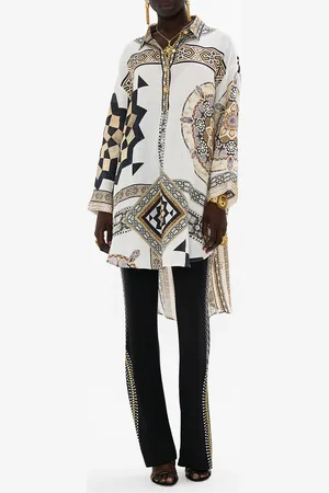 Camilla Relaxed High Low Shirt Dress Tile Style, M/L