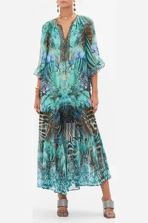 Camilla Wide Sleeve Gathered Dress Azure Allure, XL