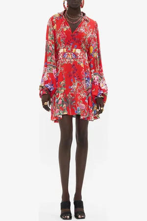 Camilla High Neck Blouson Sleeve Mini Dress the Summer Palace, L