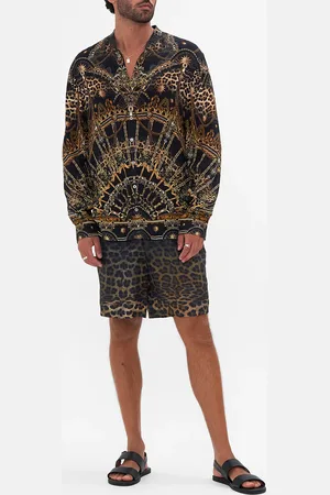 Camilla Long Sleeve Mandarin Collar Shirt Masked at Moonlight, XS