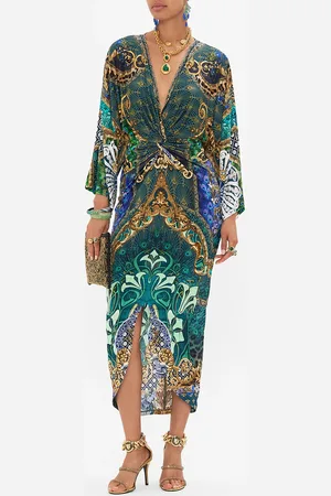 Camilla Long Split Front Twist Dress Fan Dance, XL
