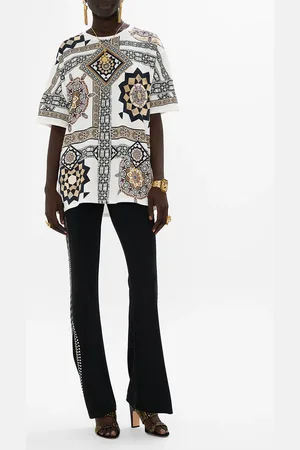 Camilla Oversized Band Tee - White/Multi Tile Style, S