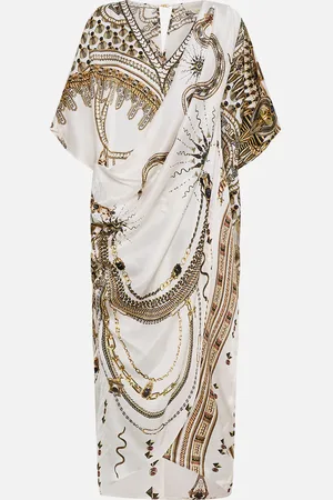 Camilla V Neck Gathered Shoulder Draped Kaftan Goddess Energy, M/L