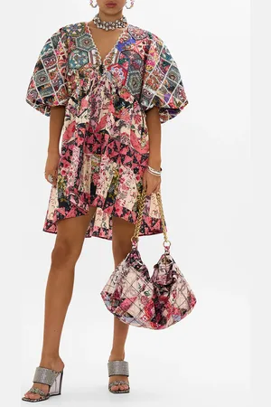 Camilla Quilted Puff Sleeve Dress Patchwork Poetry, S