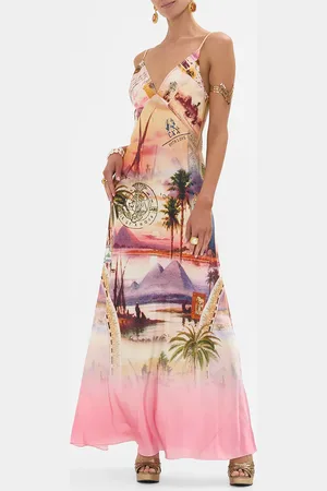 Camilla V Neck Full Length Bias Slip Dress Millas Got Mail, XS