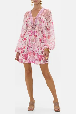 Camilla Lace Up Front Short Dress Botanical Novella, S
