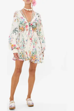 Camilla Short Wrap Tie Dress Plumes and Parterres, M