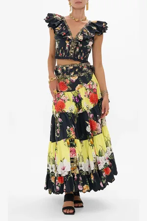 Camilla Deep V Frill Short Sleeve Top Adorned in Alexandria, XL