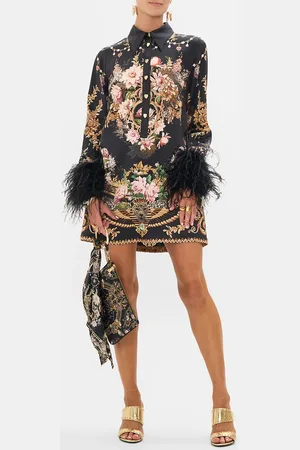 Camilla Mini Shirt Dress with Feathers Dynasty Daze, L
