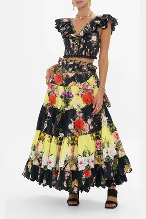 Camilla Wrap Skirt with Gathered Panels Adorned in Alexandria, L/XL