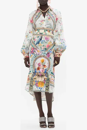 Camilla High Low Midi Shirt Dress Plumes and Parterres, L