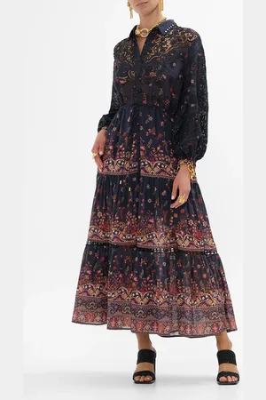 Camilla Embroidered Tiered Long Shirt Dress Loom to Tomb, S
