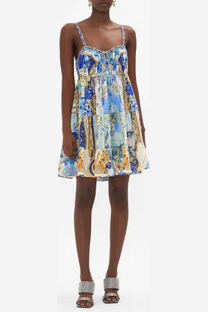 Camilla Gathered Bust Tiered Mini Dress Views of Vesuvius, S