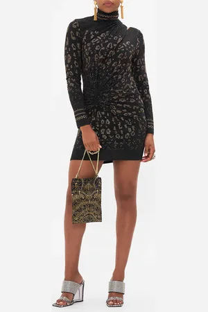 Camilla Draped Asymmetric Mini Jersey Dress Mosaic Muse, XXL