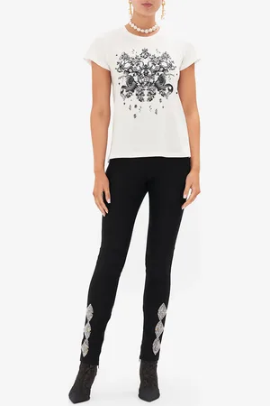 Camilla Slim Fit Round Neck T-Shirt - White Tales of Tattoo, S