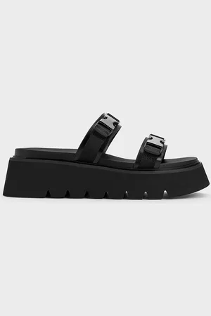 CHARLES & KEITH Laine Metallic-Buckle Flatform Sandals