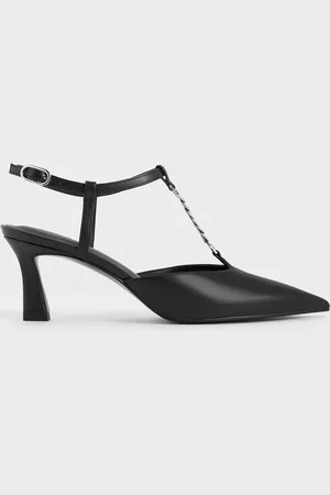 CHARLES & KEITH T-Bar Chain-Link Pointed-Toe Pumps