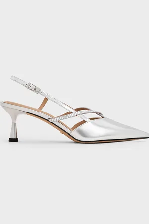 CHARLES & KEITH Metallic Leather & Satin Crystal-Embellished Slingback Pumps