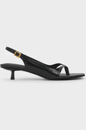 CHARLES & KEITH Square-Toe Kitten-Heel Thong Sandals