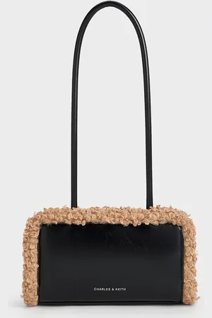 CHARLES & KEITH Fur-Trim Elongated-Handle Shoulder Bag