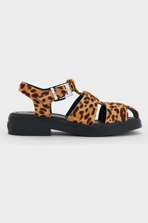 CHARLES & KEITH Leopard-Print Textured Caged Sandals