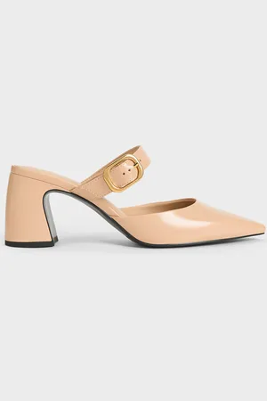 CHARLES & KEITH Patent Pointed-Toe Mary Jane Heeled Mules