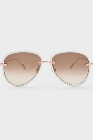 CHARLES & KEITH Leather Braided-Rim Aviator Sunglasses