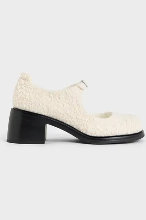 CHARLES & KEITH Rooney Furry Buckled Block-Heel Mary Janes