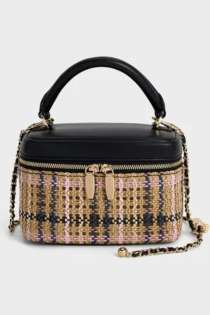 CHARLES & KEITH Arwen Tartan Top Handle Vanity Bag
