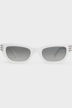 CHARLES & KEITH Recycled Acetate Metallic-Accent Angular Cat-Eye Sunglasses